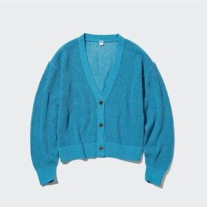 UNIQLO | open-knit mesh Cardigan Sweater Turquoise Blue Sz M